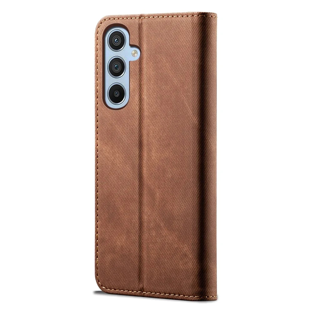For Samsung Galaxy S23 FE Jeans Cloth Texture Wallet Case PU Leather Stand Phone Cover - Coffee - 6