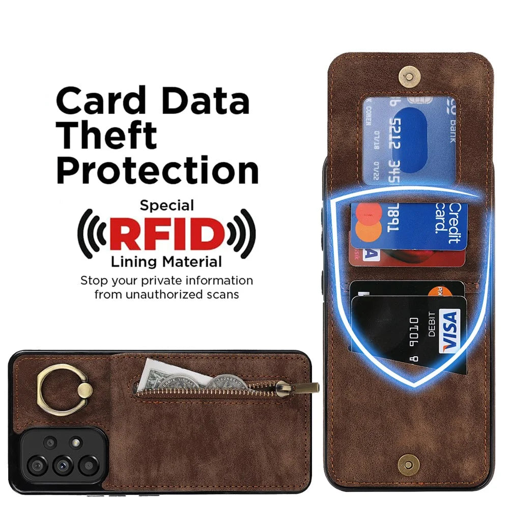 Kickstand Wallet Phone Case for Samsung Galaxy A53 5G RFID Blocking PU+TPU Phone Cover - Brown - 3