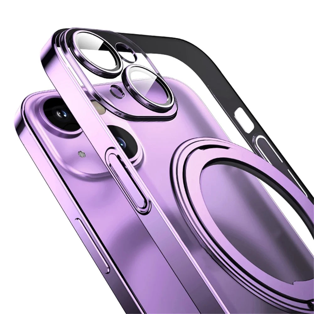 Kickstand Magnetic Case for iPhone 14 , Acrylic+TPU Electroplating Phone Cover Compatible with MagSafe - Transparent Blue - 6