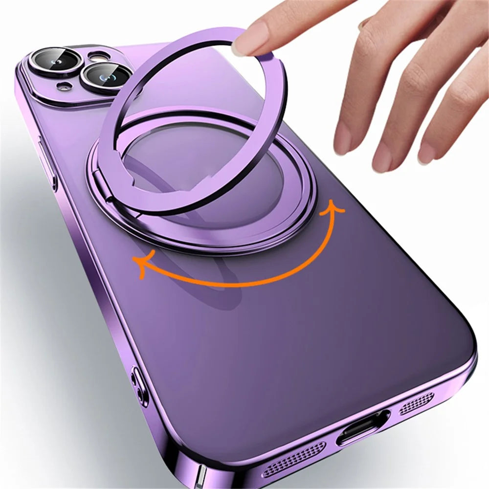 Kickstand Magnetic Case for iPhone 14 , Acrylic+TPU Electroplating Phone Cover Compatible with MagSafe - Transparent Blue - 7