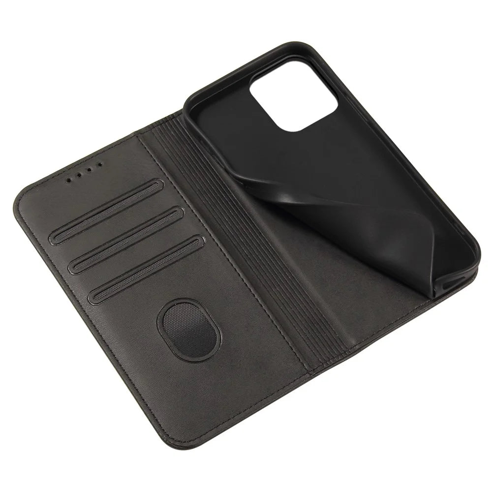 Calf Texture Leather Phone Cover for iPhone 15 Pro Max , Stand Phone Wallet Case - Black - 5