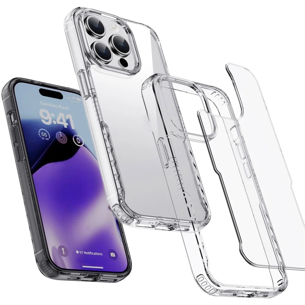 IPAKY For iPhone 15 Pro Max TPU Frame PC Back Transparent Phone Case Anti-drop Phone Cover - Transparent Black - 2