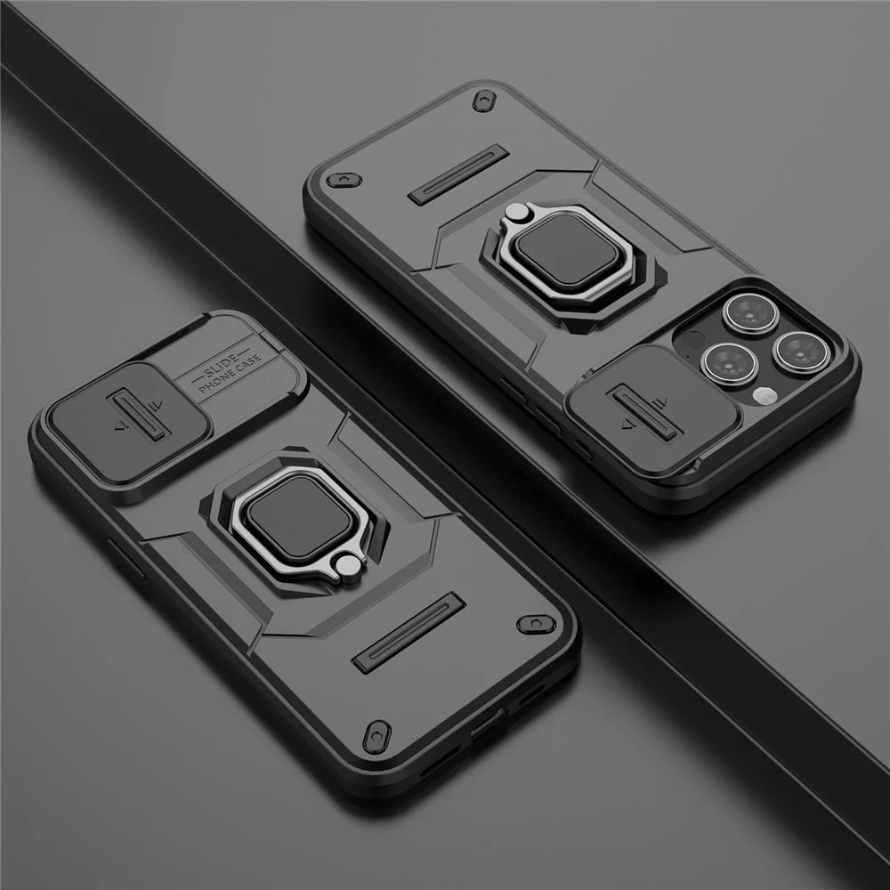 For iPhone 15 Pro Max Slide Camera Protection Phone Case PC+TPU Kickstand Protective Cover - Black - 2