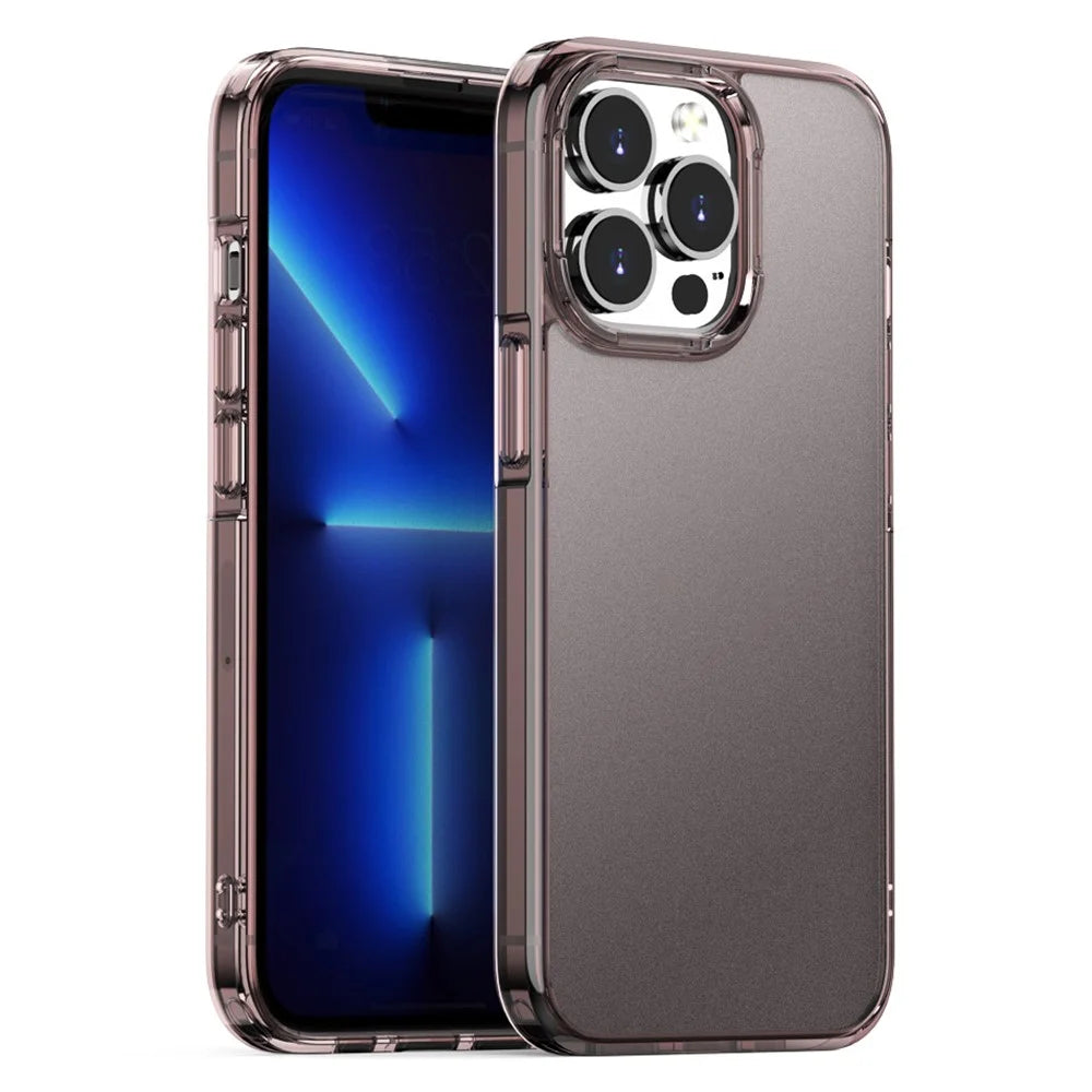 For iPhone 15 Pro Max Anti-drop PC+TPU Hybrid Protective Case Translucent Matte Phone Cover - Brown - 1