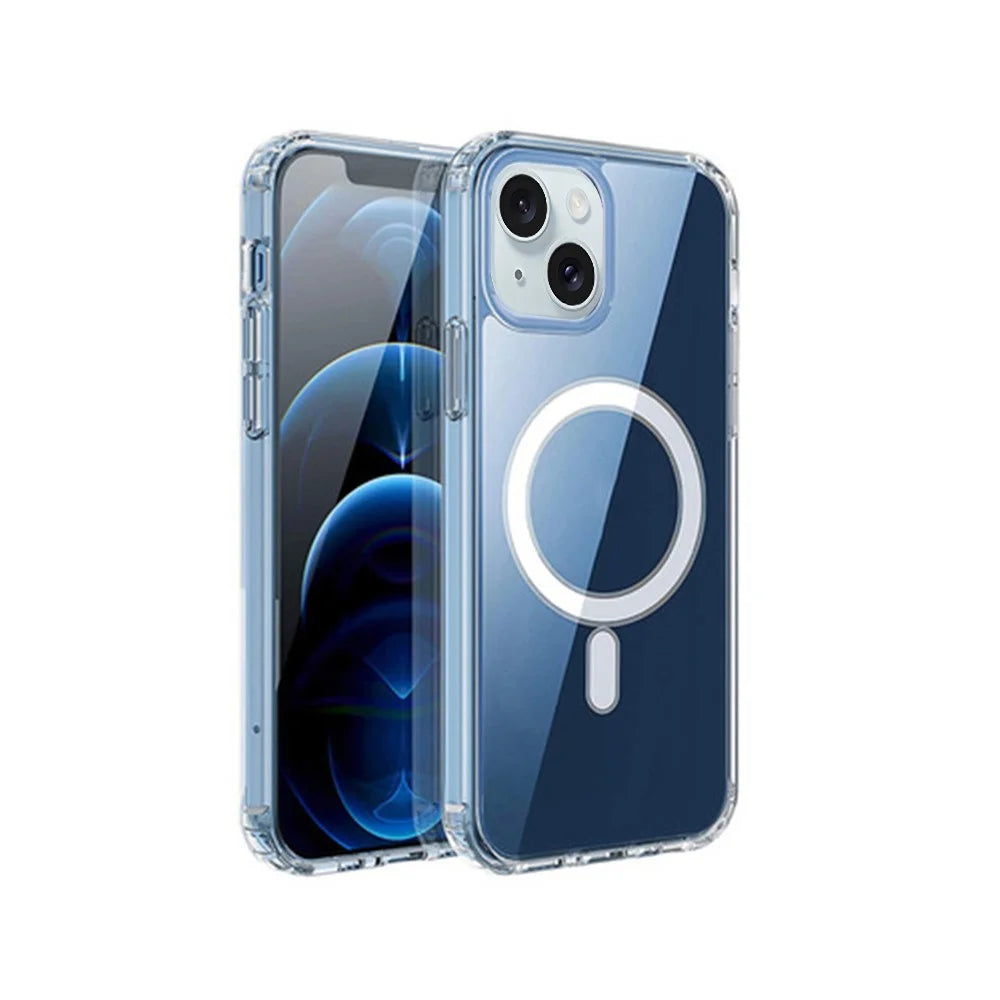 For iPhone 15 Plus Shockproof Back Case Compatible with MagSafe Transparent TPU Phone Cover - 1