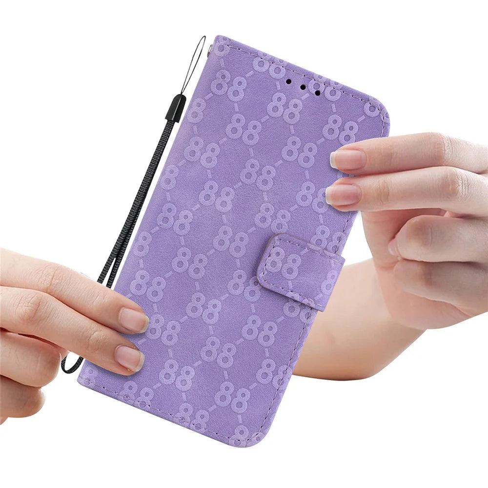 For iPhone 14 Pro Leather Wallet Stand Shockproof Cover Double 8-Shape Imprinted Phone Case - Purple - 5