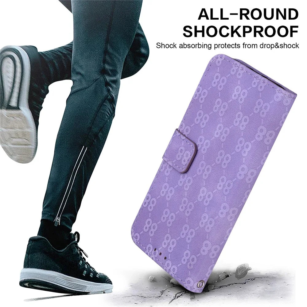 For iPhone 14 Pro Leather Wallet Stand Shockproof Cover Double 8-Shape Imprinted Phone Case - Purple - 6