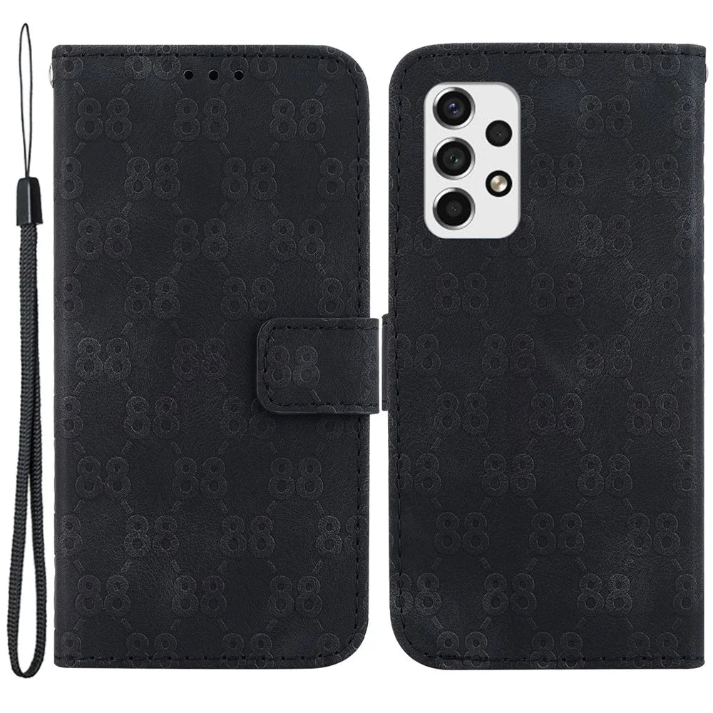 Shockproof Case for Samsung Galaxy A33 5G Anti-Drop Wallet Phone Case Double 8-Shape Imprinted PU Leather Flip Cover - Black - 1