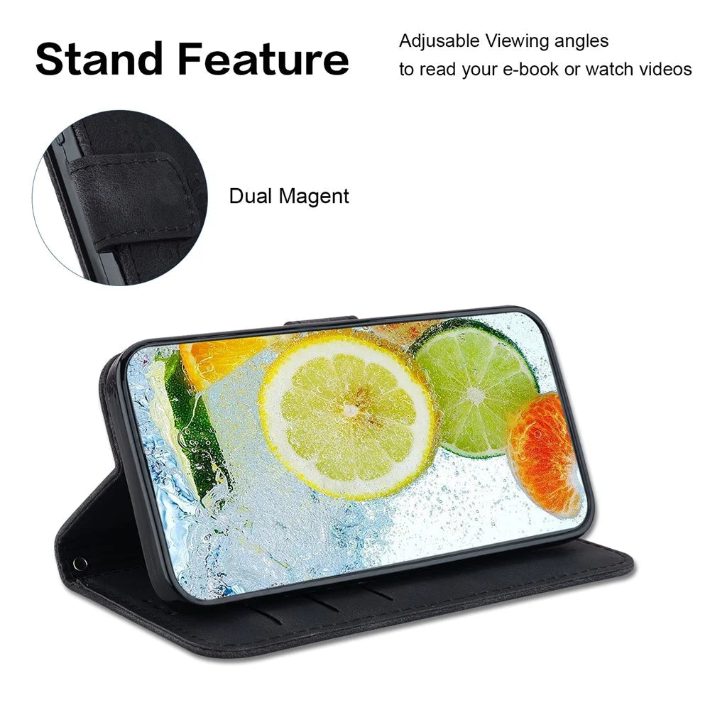 For Samsung Galaxy A24 4G (162.1 x 77.6 x 8.3mm) Double 8-Shape Imprinted Leather Wallet Stand Phone Case - Black - 3