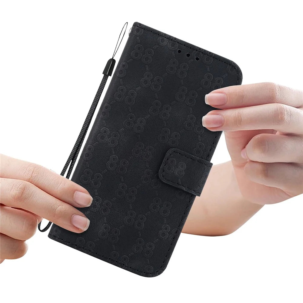For Samsung Galaxy A13 5G Wallet Stand Phone Leather Case Double 8-Shape Imprint Cover - Black - 6