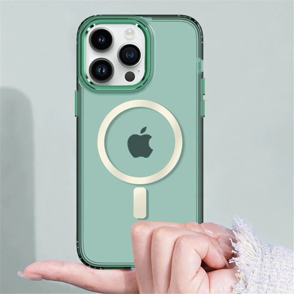Anti-Fingerprint Phone Cover for iPhone 14 Pro Translucent Slim TPU+PC Case Compatible with MagSafe - Green - 2