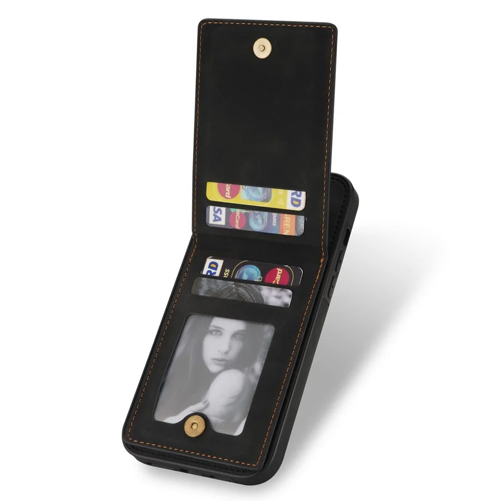 N.BEKUS RFID Blocking Phone Case for iPhone 15 , Card Holder Kickstand Leather Coated TPU Cover - Black - 2
