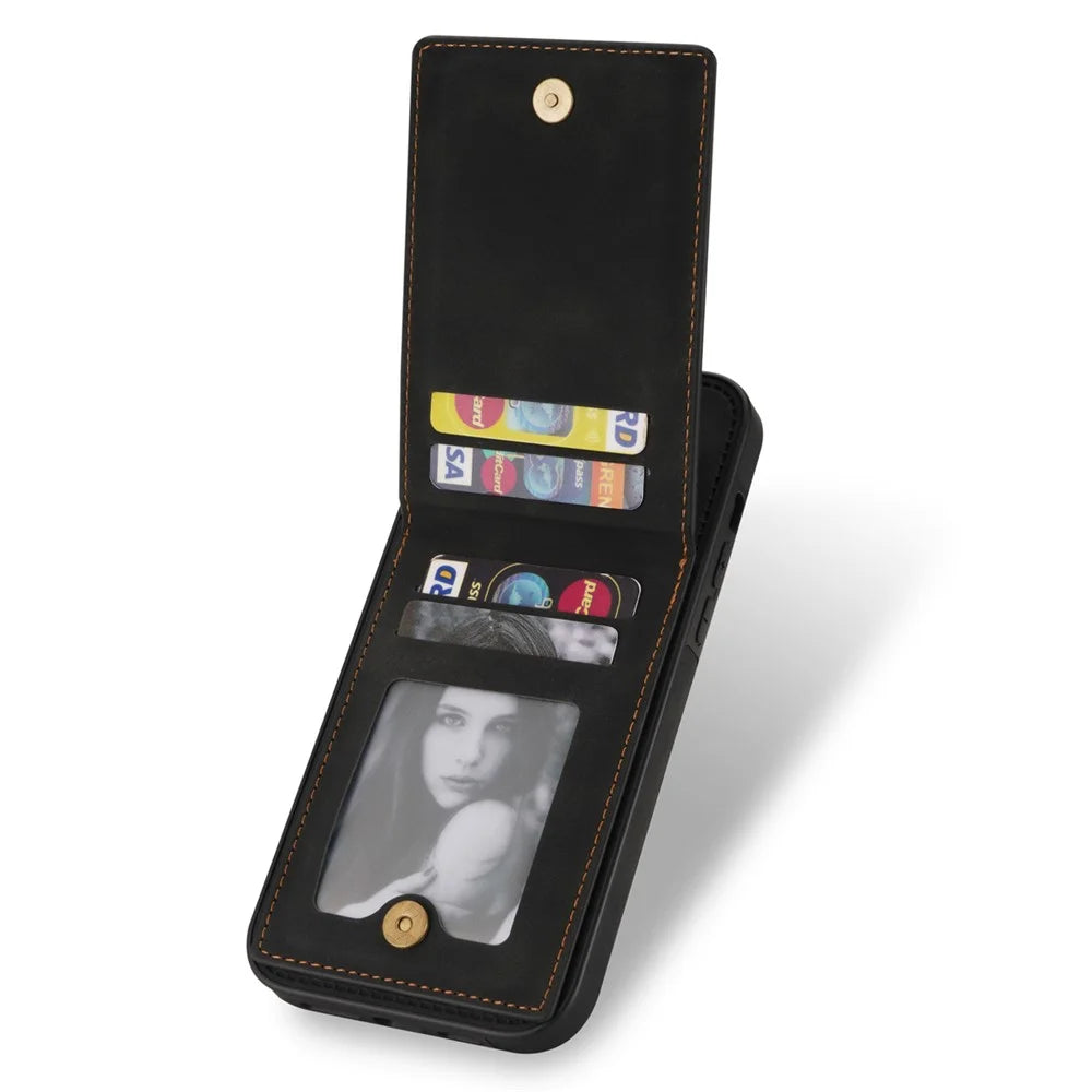N.BEKUS Kickstand Case for iPhone 15 Pro , RFID Blocking Card Holder Leather Coated TPU Phone Cover - Black - 2
