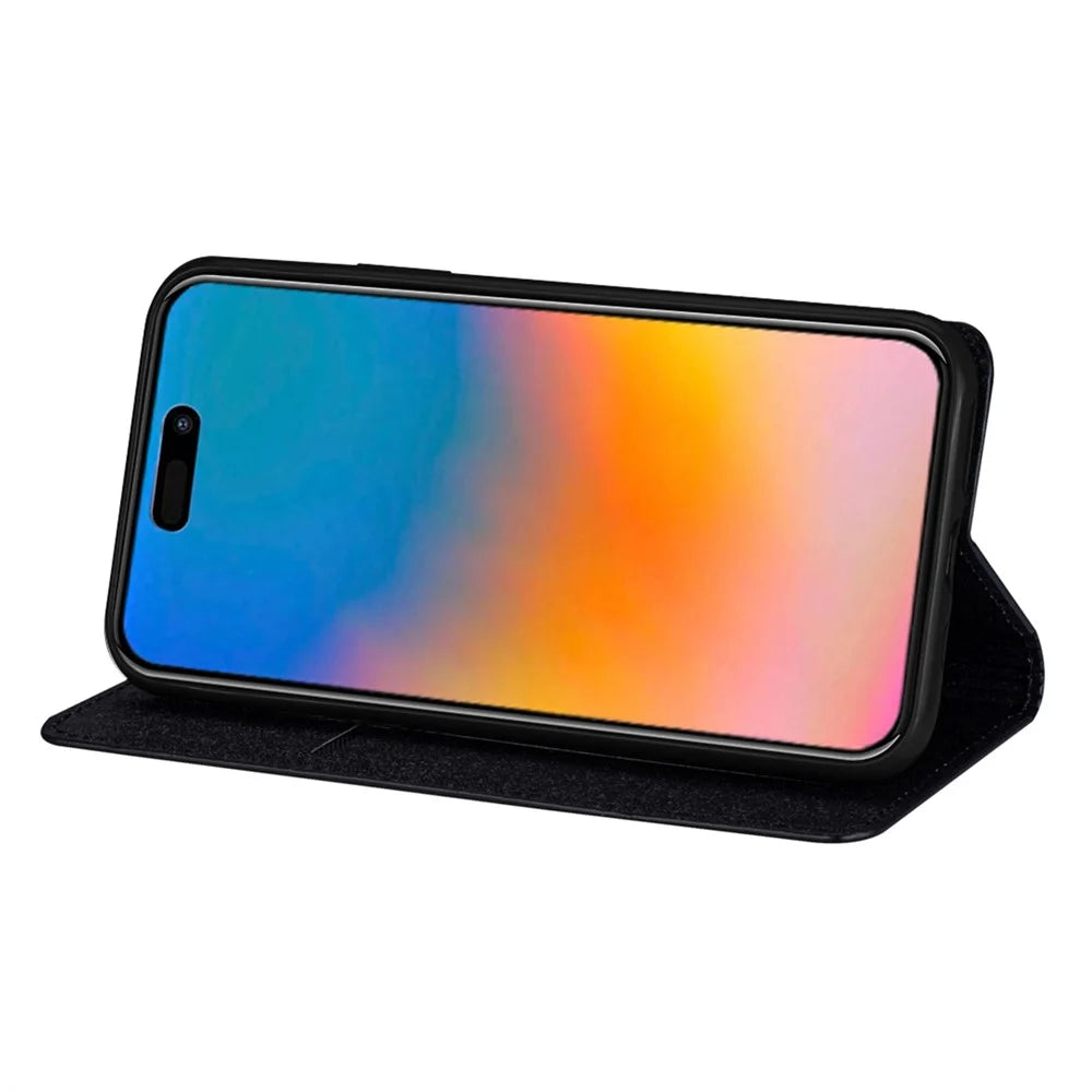 For iPhone 15 Pro Max Card Holder Phone Cover Glitter PU Leather Stand Smartphone Case - Black - 2