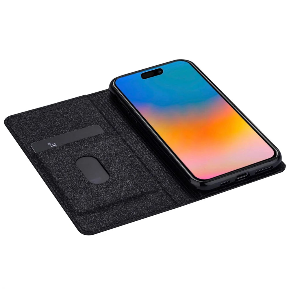 For iPhone 15 Pro Max Card Holder Phone Cover Glitter PU Leather Stand Smartphone Case - Black - 3