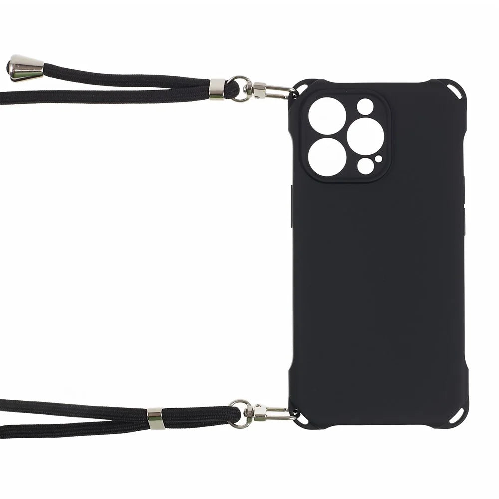 For iPhone 14 Pro Phone Cover Shell Four Corner Thickened Shockproof TPU Phone Case with 150cm Hanging Rope - Black - 4