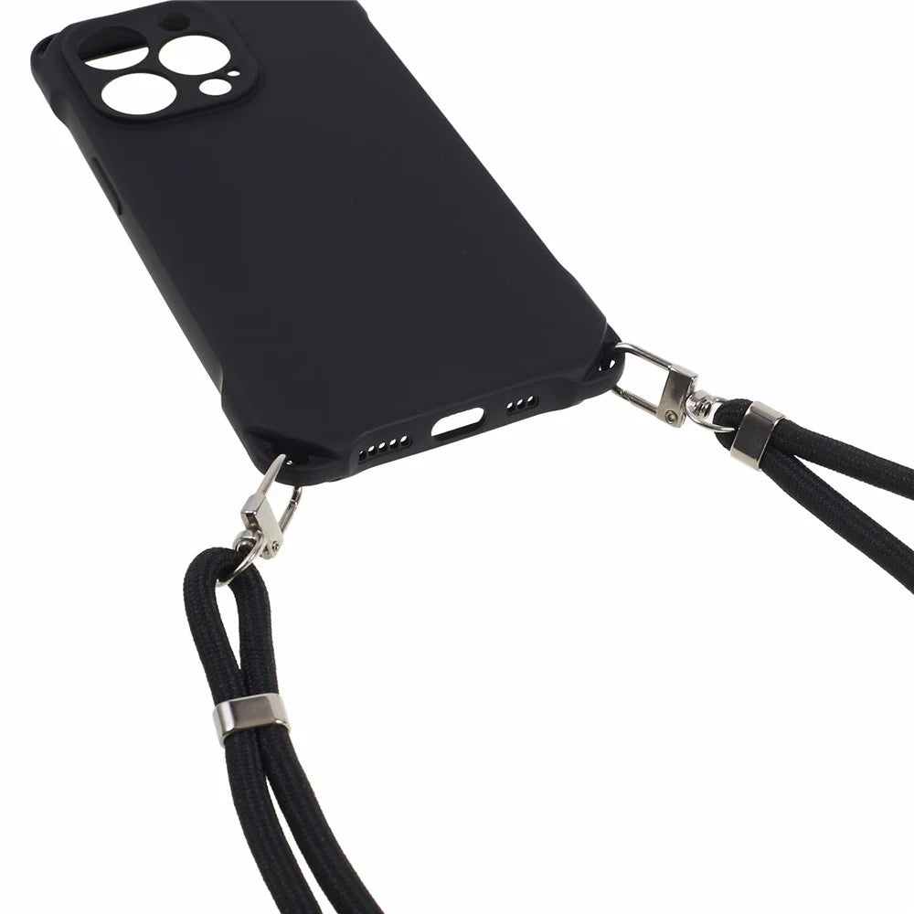 For iPhone 14 Pro Phone Cover Shell Four Corner Thickened Shockproof TPU Phone Case with 150cm Hanging Rope - Black - 6