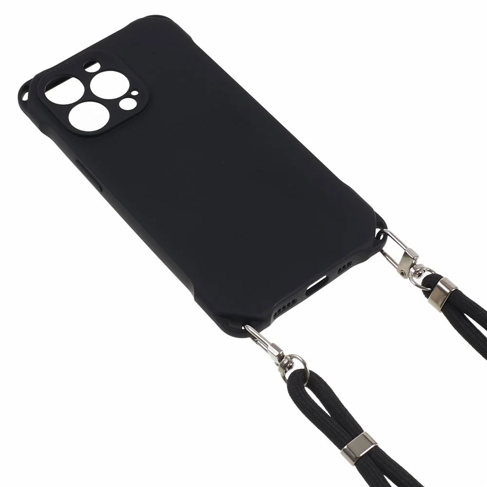 For iPhone 12 Pro Shockproof TPU Cover Four Corner Thickened Dustproof Phone Case with 150cm Hanging Rope - Black - 2