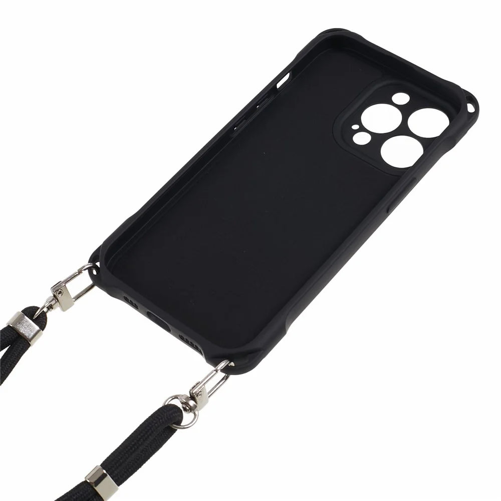 For iPhone 12 Pro Shockproof TPU Cover Four Corner Thickened Dustproof Phone Case with 150cm Hanging Rope - Black - 3