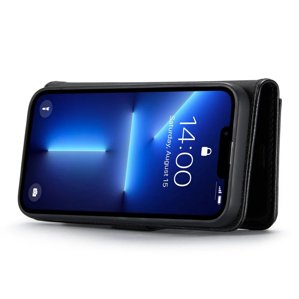 DG.MING For iPhone 15 Pro Phone Case Shockproof Split Leather Detachable Magnetic Phone Shell Wallet Stand Cover - Black - 3