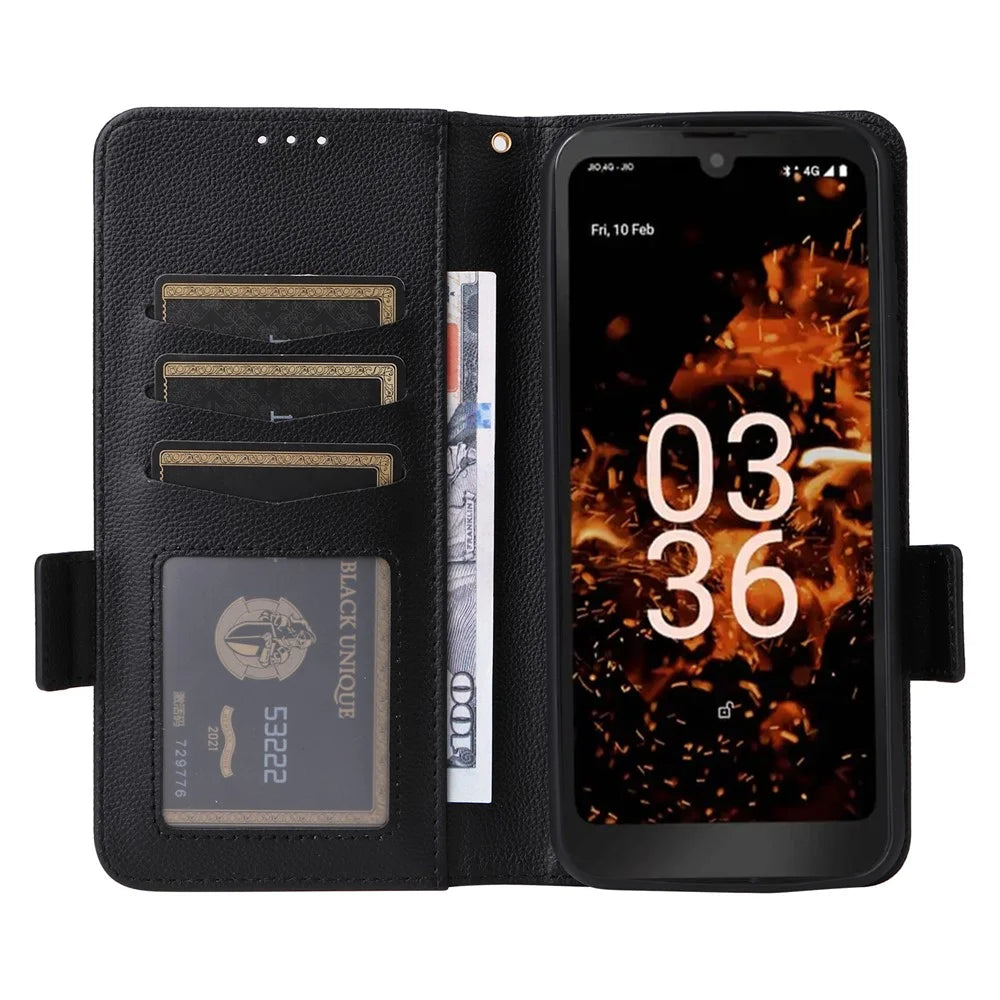 PU Leather Case for Orbic Fun+ 4G , Wallet Phone Shell Litchi Texture Stand Cellphone Cover with Strap - Black - 2