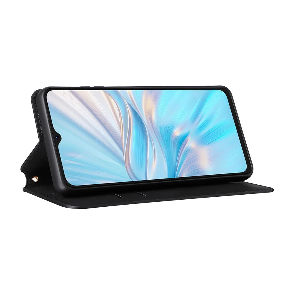 Leather Wallet Case for Blackview Oscal C70 / Oscal Tiger 10 Drop Proof Rhombus Imprinted Stand Phone Guard Cover - Black - 3