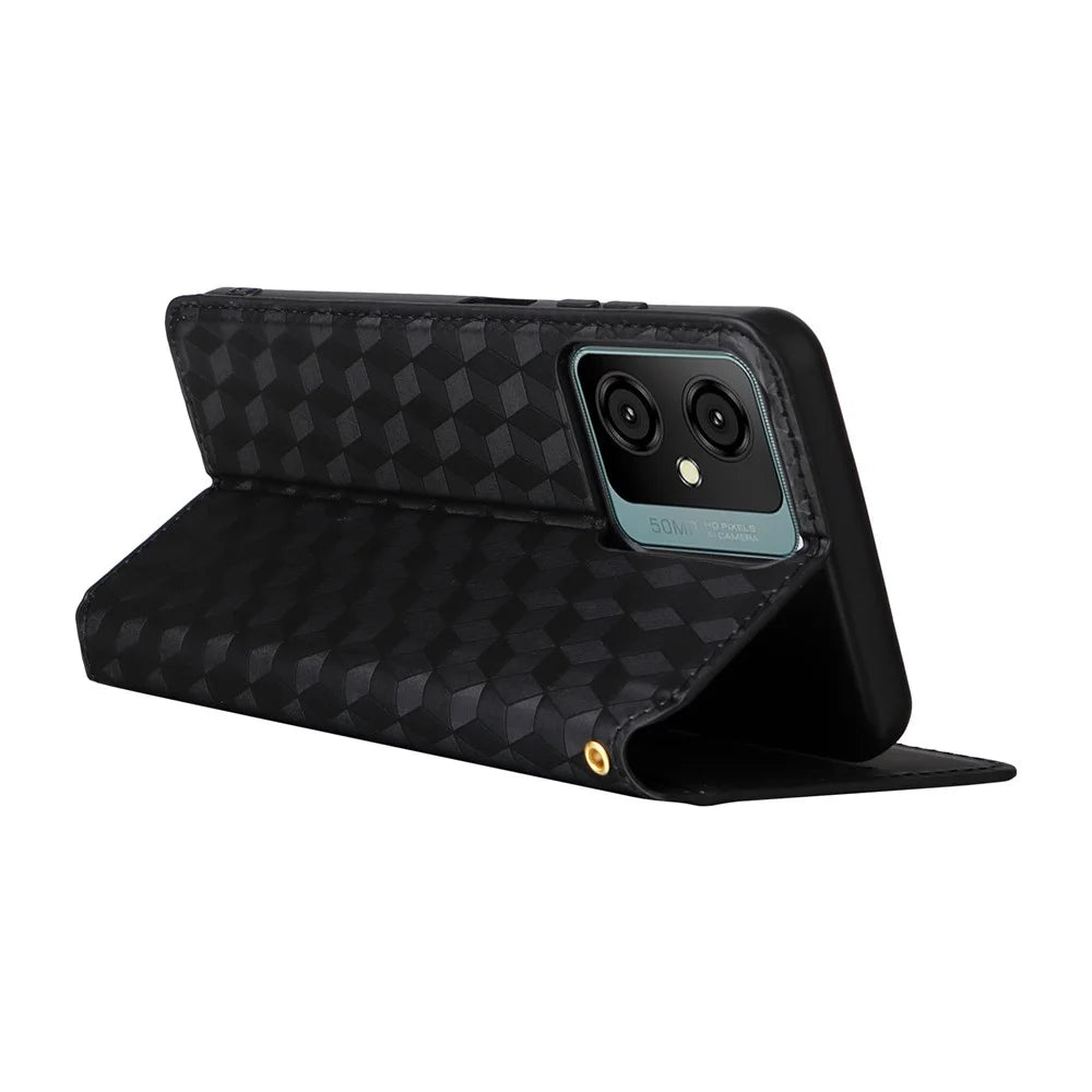 Leather Wallet Case for Blackview Oscal C70 / Oscal Tiger 10 Drop Proof Rhombus Imprinted Stand Phone Guard Cover - Black - 4