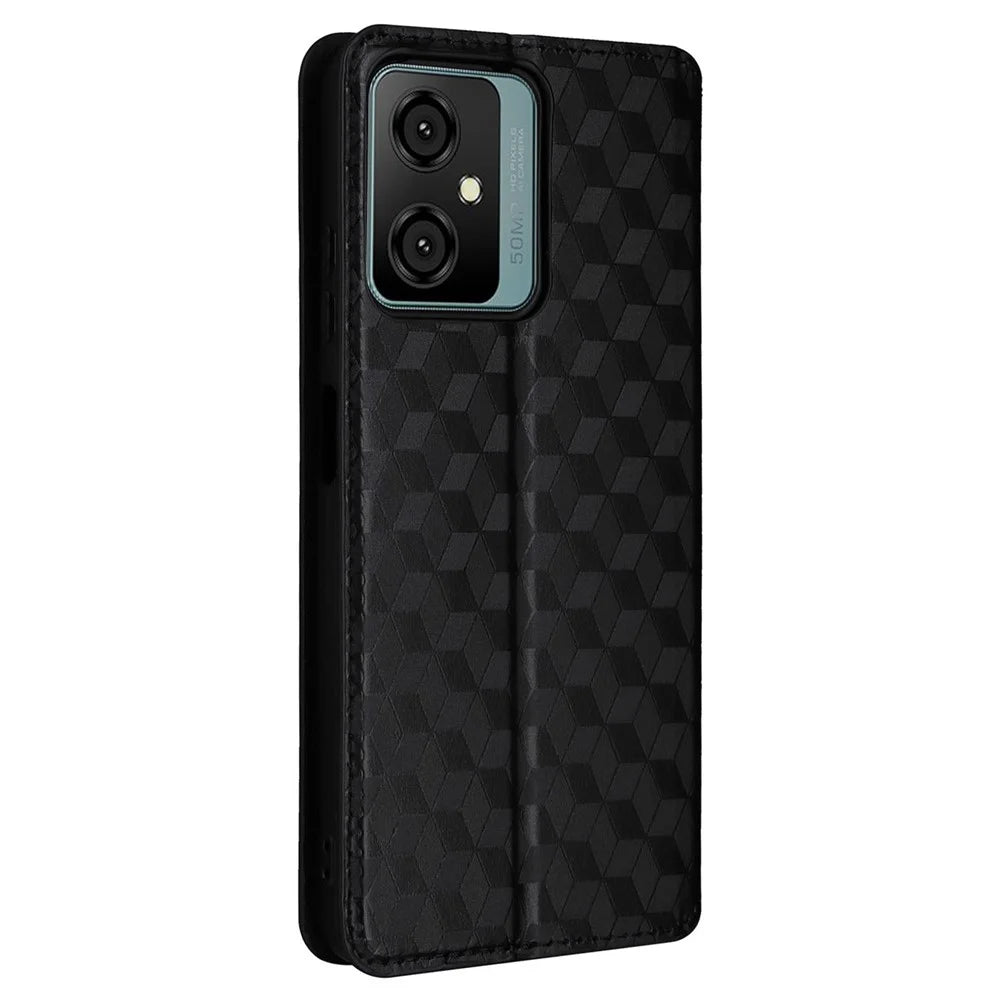 Leather Wallet Case for Blackview Oscal C70 / Oscal Tiger 10 Drop Proof Rhombus Imprinted Stand Phone Guard Cover - Black - 6