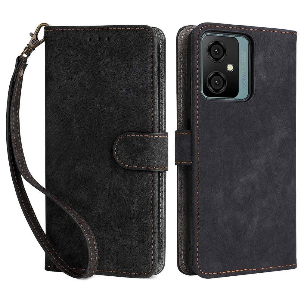 Stand Cover for Blackview Oscal C70 / Oscal Tiger 10 Wallet Phone Case RFID Blocking PU Leather Shell with Strap - Black - 1