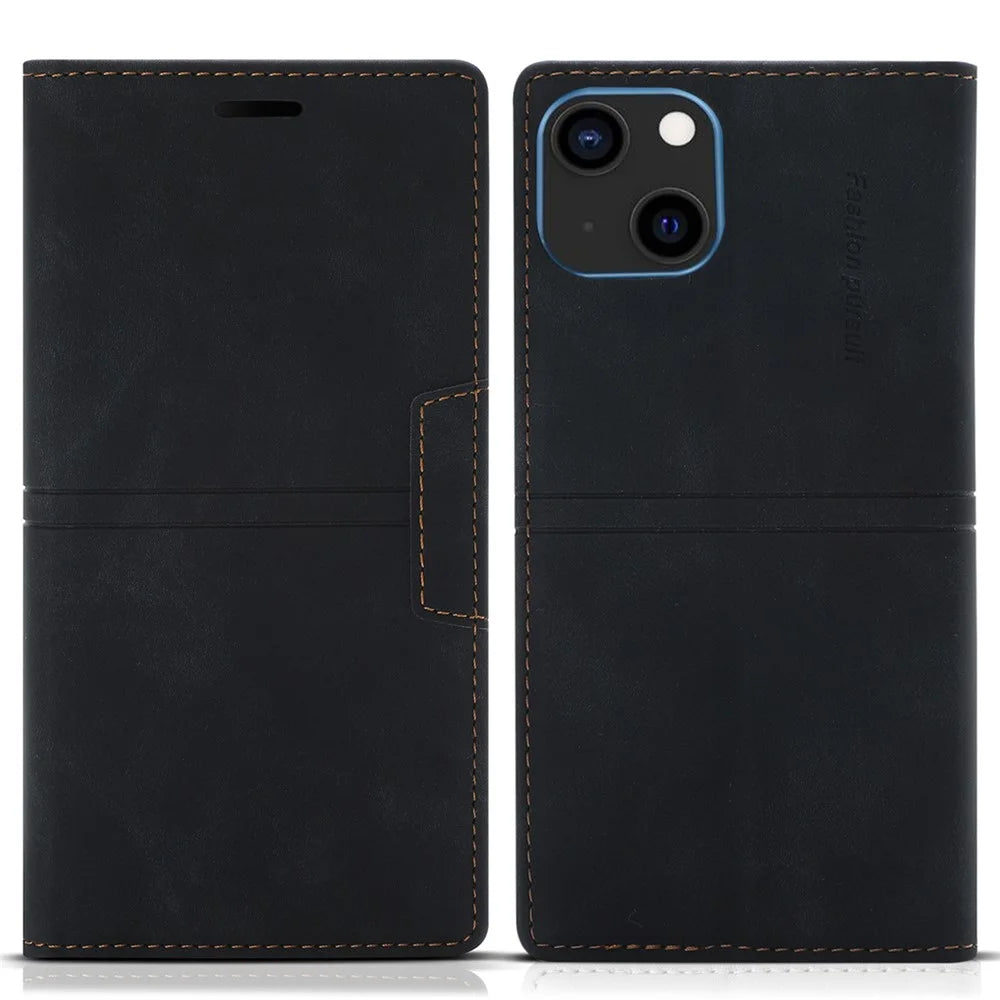 For iPhone 15 Full Protection Phone Leather Case Wallet Stand Phone Cover - Black - 1