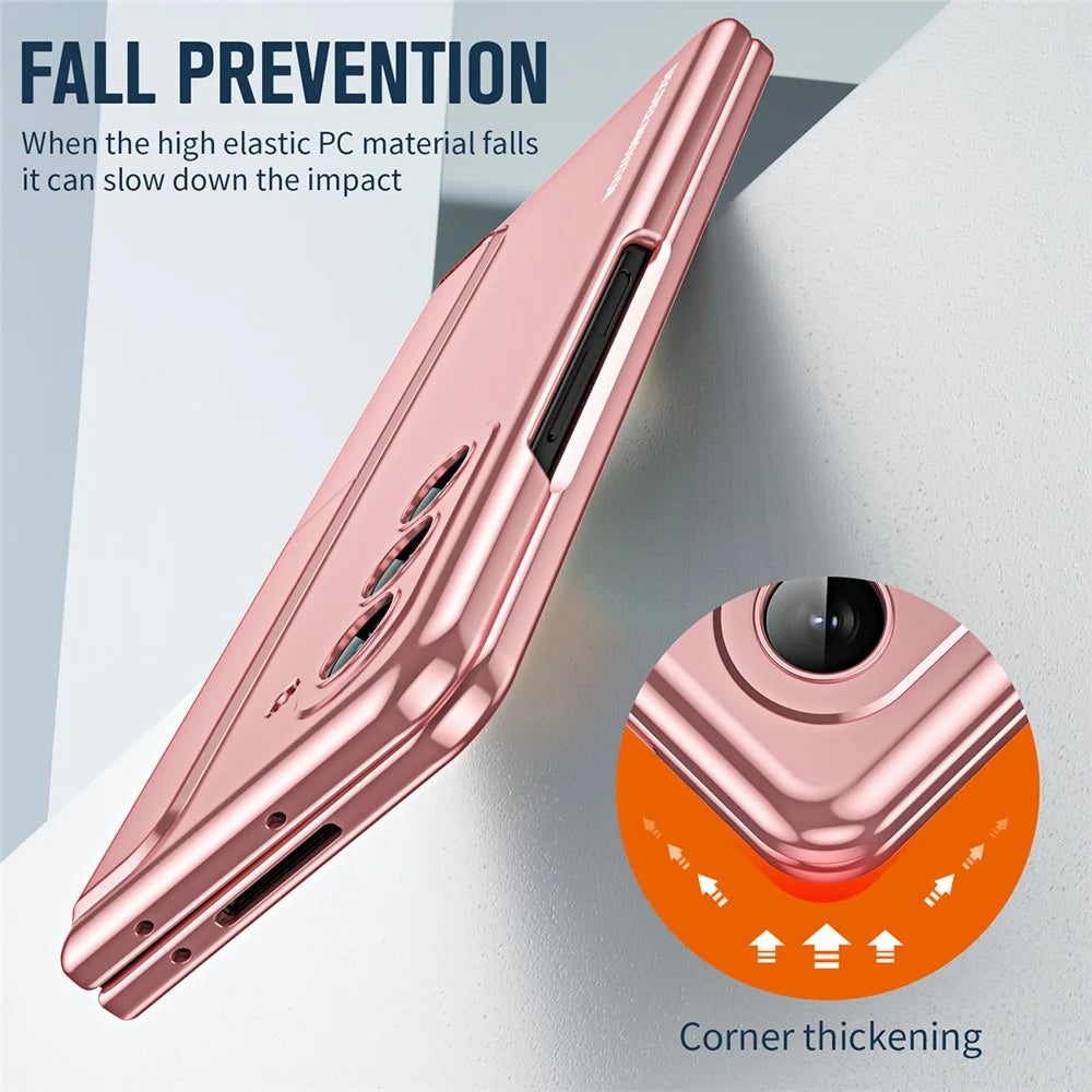 For Samsung Galaxy Z Fold5 5G Kickstand Case Hinge Protection PC Phone Cover with Screen Film / Stylus - Pink - 2
