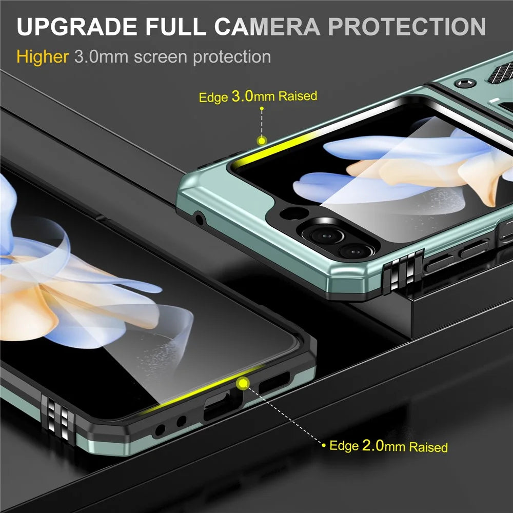 Armor Series For Samsung Galaxy Z Flip5 5G Kickstand Cover PC+TPU Impact Resistant Phone Case - Green - 3