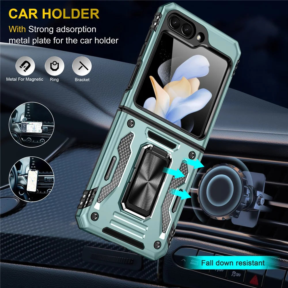 Armor Series For Samsung Galaxy Z Flip5 5G Kickstand Cover PC+TPU Impact Resistant Phone Case - Green - 6