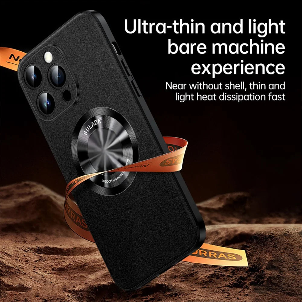 SULADA For iPhone 13 Pro 6.1 inch Anti-drop Phone Cover Compatible with MagSafe Cowhide Texture PU Leather Coated TPU Case - Black - 4