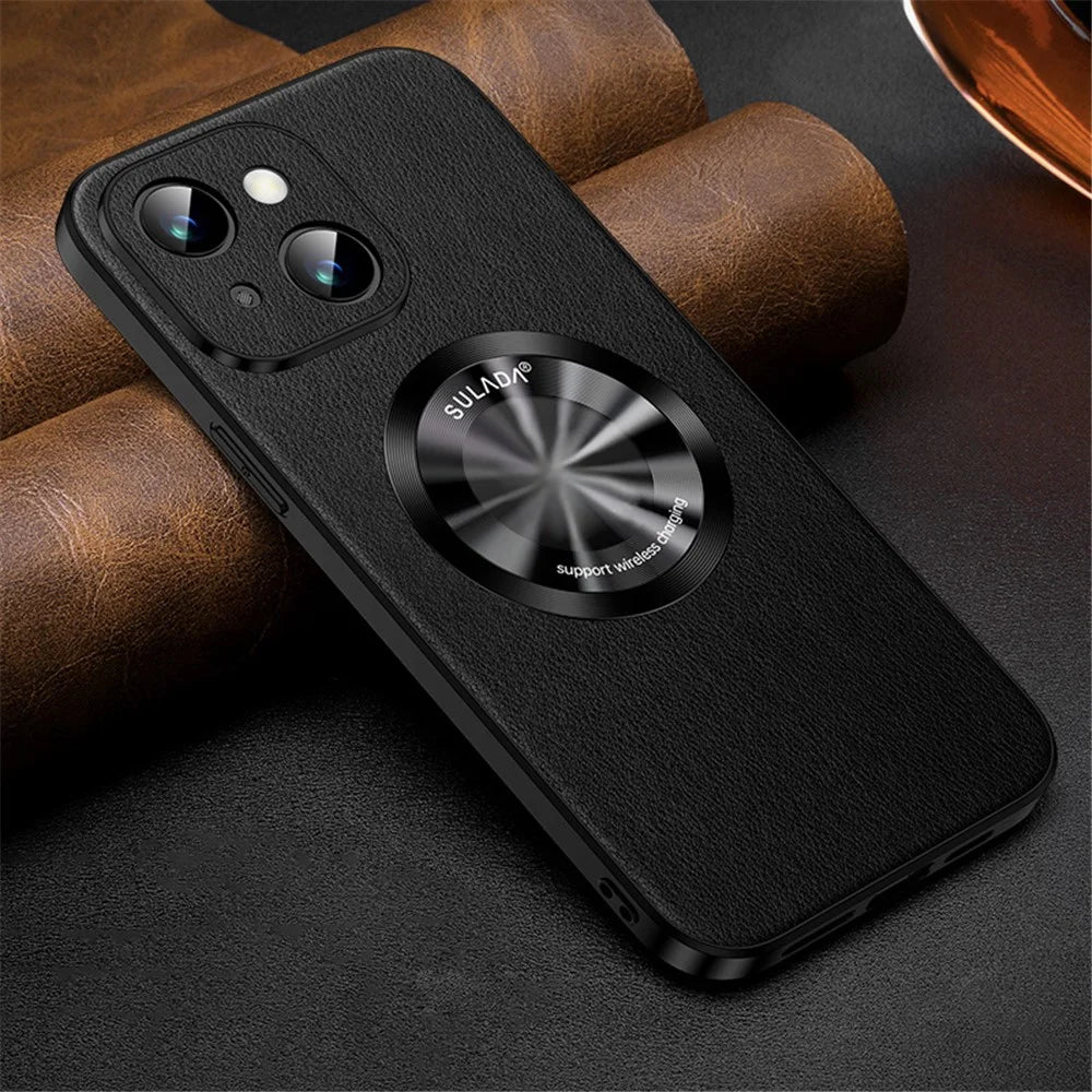 SULADA Phone Cover for iPhone 13 6.1 inch , Fall Proof Cowhide Texture PU Leather Coated TPU Case Compatible with MagSafe - Black - 2