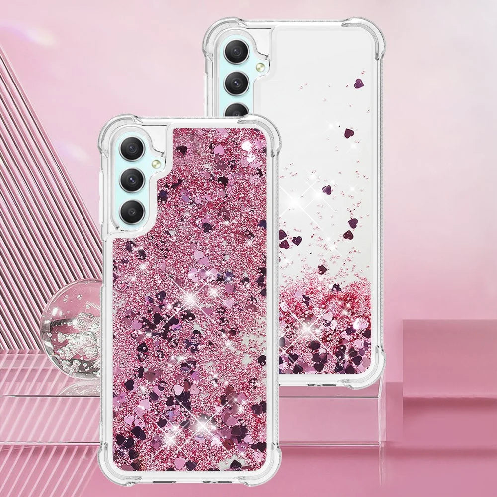 For Samsung Galaxy A24 4G (162.1 x 77.6 x 8.3mm) TPU Case Glitter Quicksand Shockproof Phone Back Cover - Rose Gold / Hearts - 7