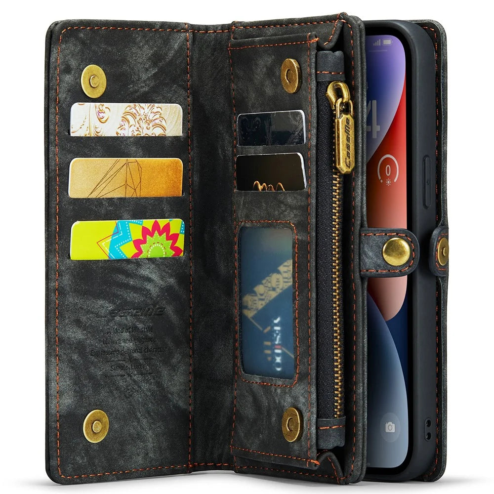 For iPhone 15 Pro Max Phone Cases CASEME 008 Leather Cover with Detachable Wallet and Strap - Black - 3