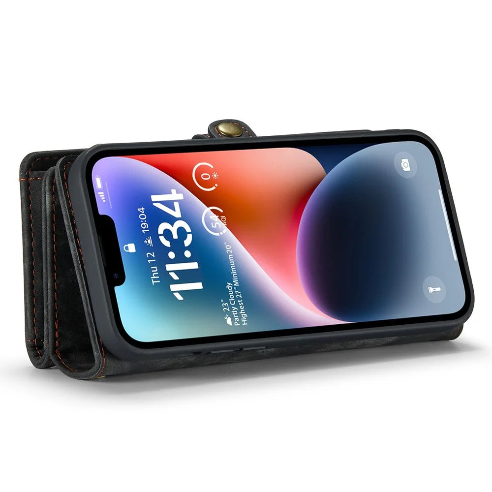 For iPhone 15 Pro Max Phone Cases CASEME 008 Leather Cover with Detachable Wallet and Strap - Black - 5