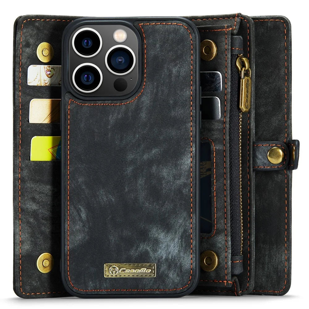 For iPhone 15 Pro Phone Cases CASEME 008 Leather Cover with Detachable Wallet and Strap - Black - 2