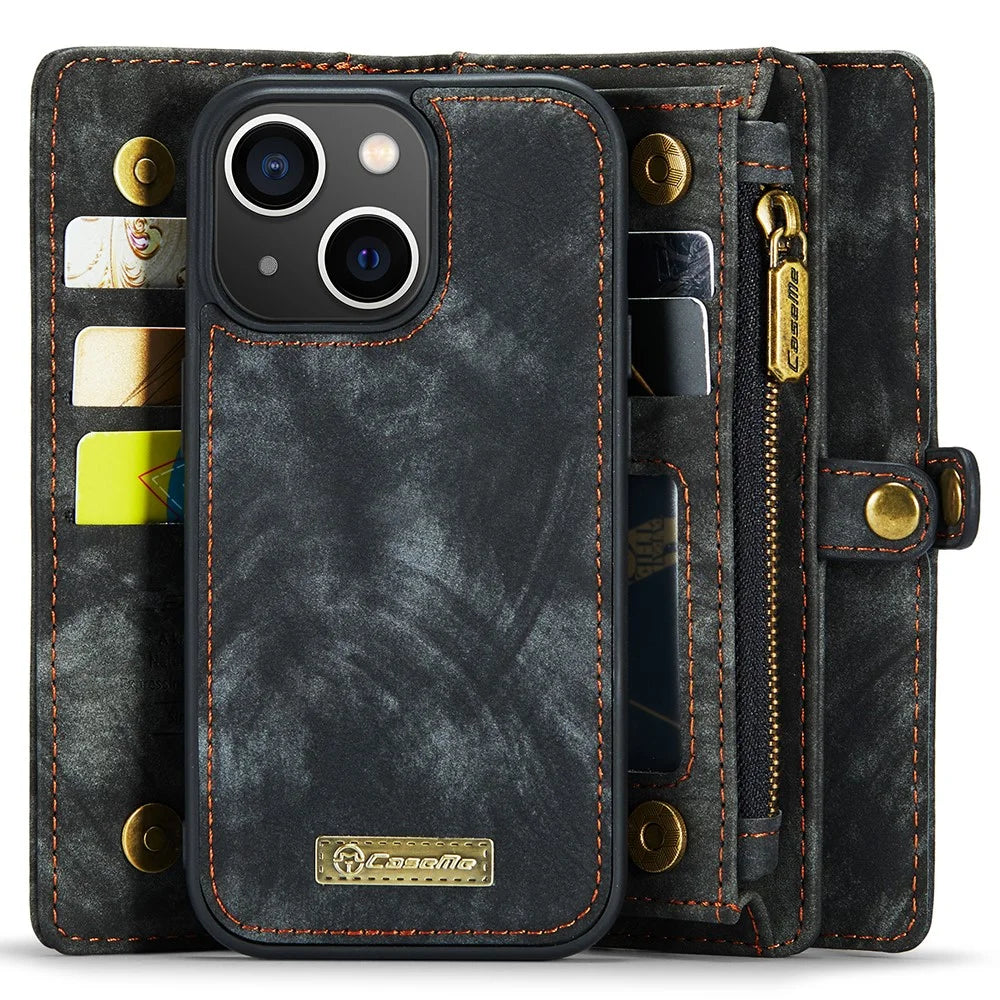For iPhone 15 Plus Phone Cases CASEME 008 Leather Cover with Detachable Wallet and Strap - Black - 2