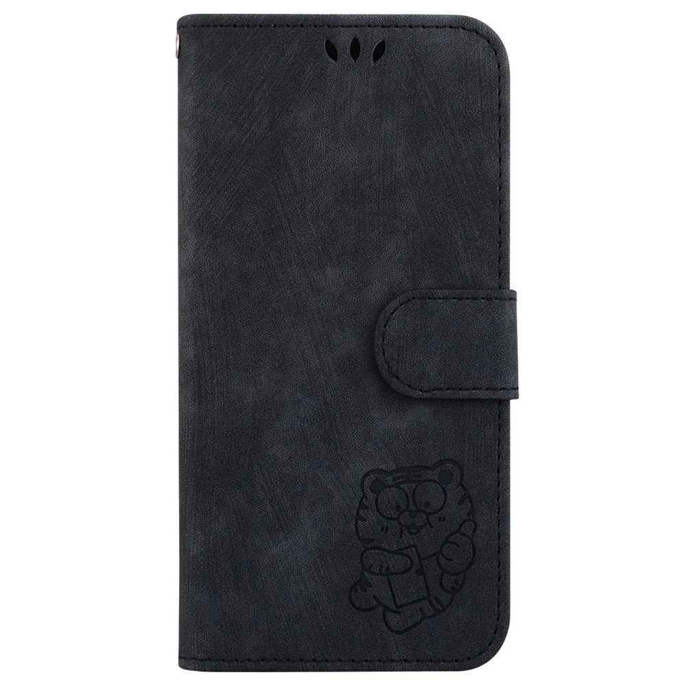 For iPhone 15 Cute Tiger Pattern Imprinted Fully Wrapped PU Leather Cover Wallet Stand Phone Case - Black - 7