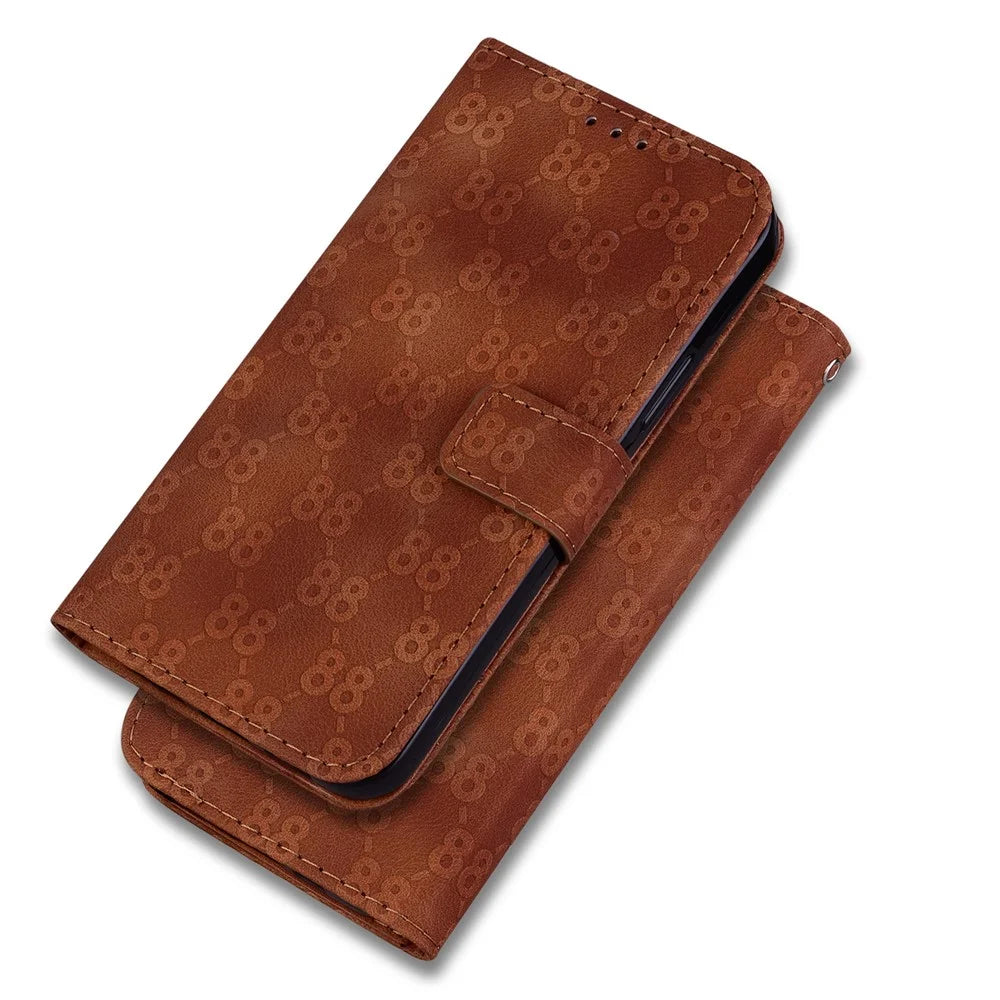 For Samsung Galaxy S23 FE Leather Wallet Phone Case Double 8-Shape Imprint Folding Stand Cover - Brown - 7