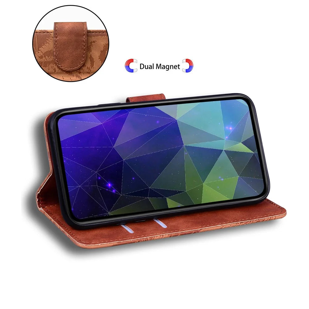 Protective Case for Samsung Galaxy A25 5G (Global) (161.0 x 76.5 x 8.3mm) , Tiger Imprint PU Leather Folio Flip Cover Wallet Phone Shell - Brown - 3