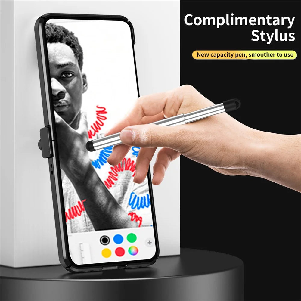 For Samsung Galaxy Z Flip5 5G Litchi Texture Phone Case Double Hinge Design Leather Coated PC Electroplating Cover with Stylus Pen - Black  /  Black - 3