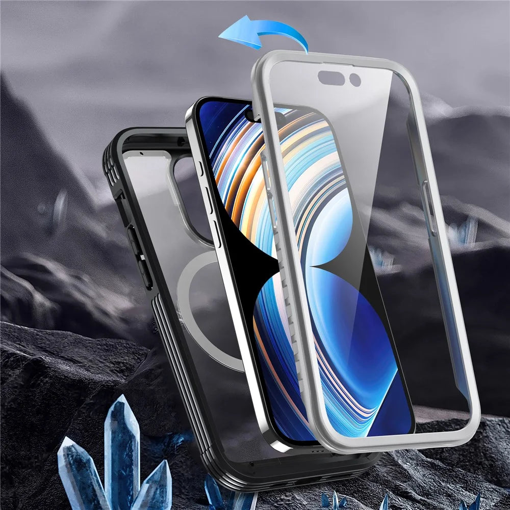 For iPhone 15 Plus Transparent Phone Case PC + TPU Cover with Tempered Glass Screen Protector - Black - 2