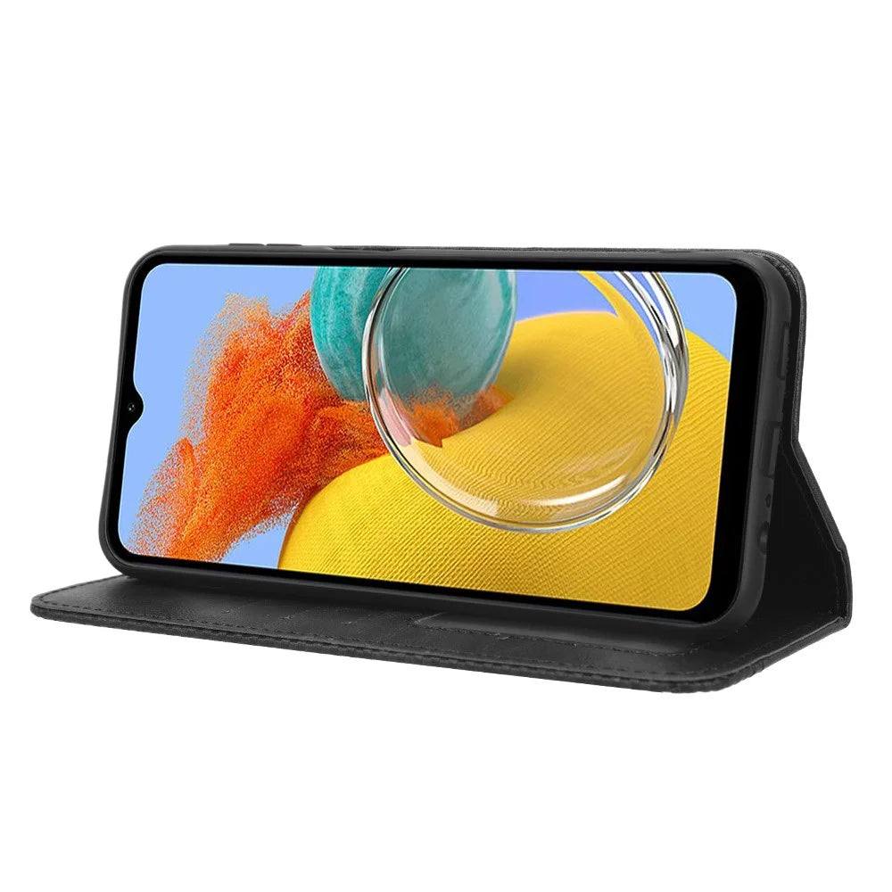 For Samsung Galaxy F34 5G / M34 5G Wallet Retro PU Leather Case Stand Protective Phone Cover - Black - 3