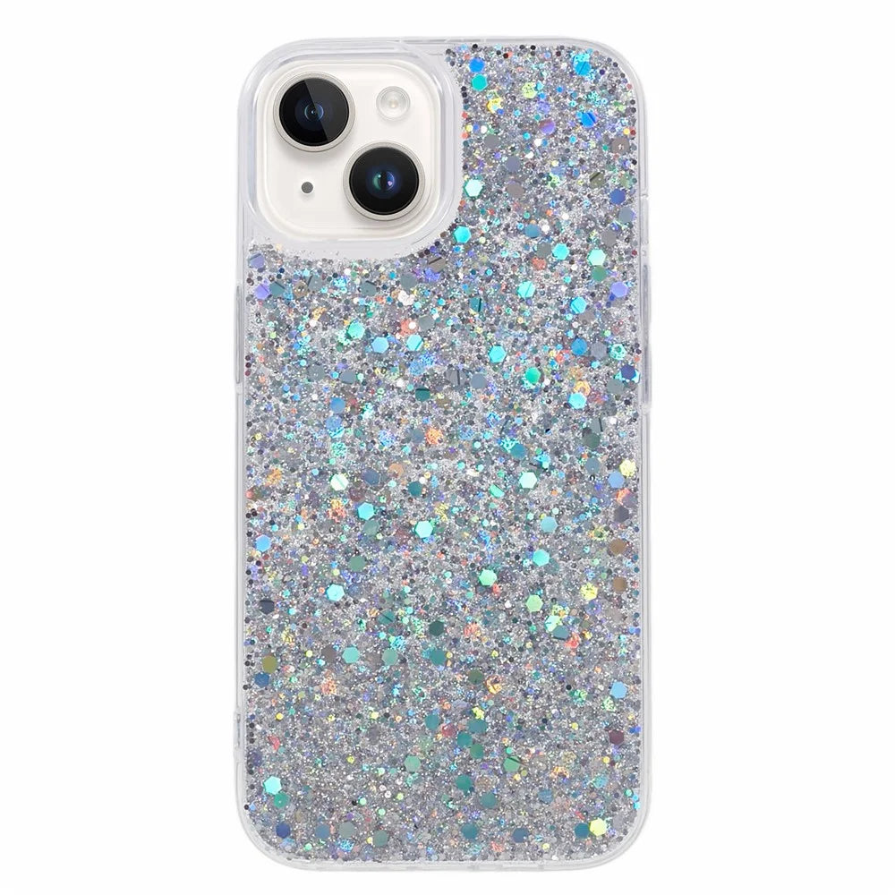 For iPhone 15 Plus Glitter Phone Case Shockproof TPU Sparkly Back Cover - Silver - 1
