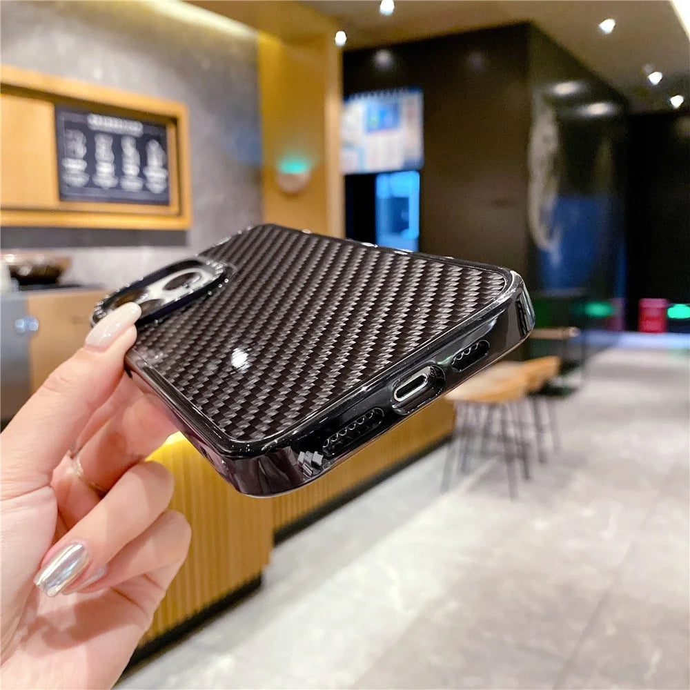 For iPhone 15 Plus Carbon Fiber Texture Phone Case PC+TPU Shockproof Phone Cover - 4