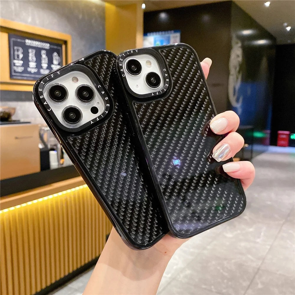 For iPhone 15 Plus Carbon Fiber Texture Phone Case PC+TPU Shockproof Phone Cover - 5