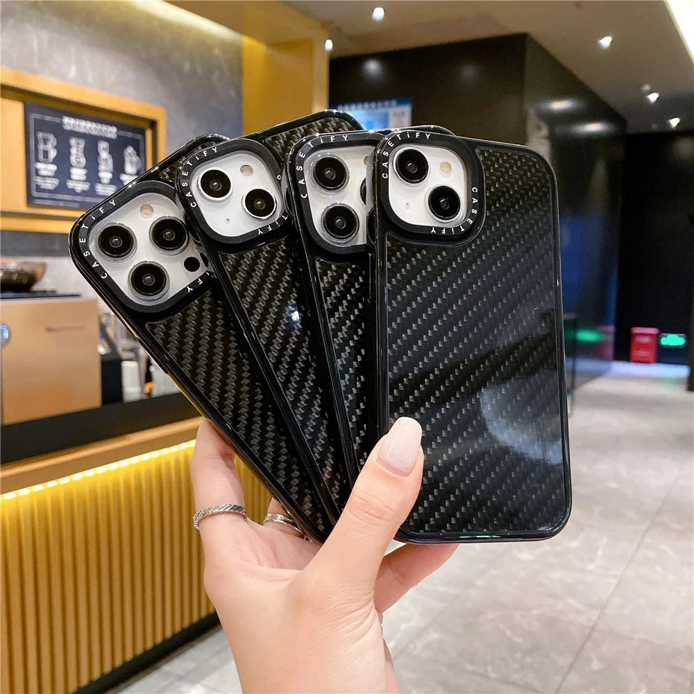 For iPhone 15 Plus Carbon Fiber Texture Phone Case PC+TPU Shockproof Phone Cover - 6